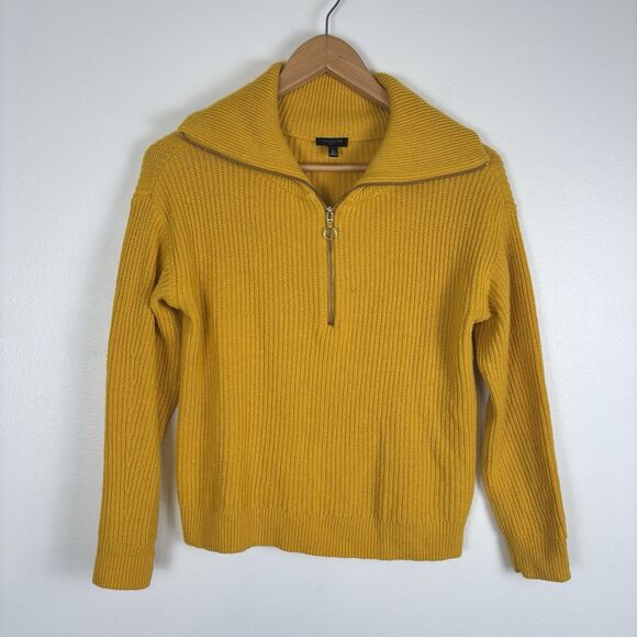 Talbots Womens SP Zip Shawl Collar Sweater Mustard Yellow Cotton Blend Pullover - Picture 2 of 7